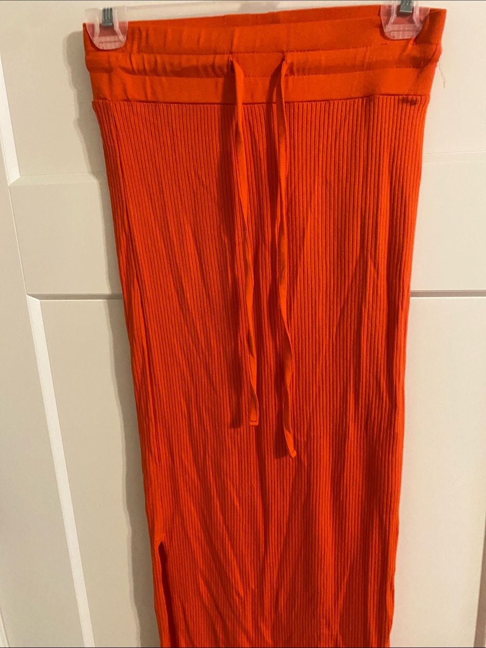 Orange Ribbed Midi Skirt with Drawstring Waist - Picture 5 of 7
